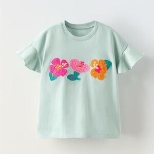 Zara kids, Aquamarine, raised flower top, 5 years